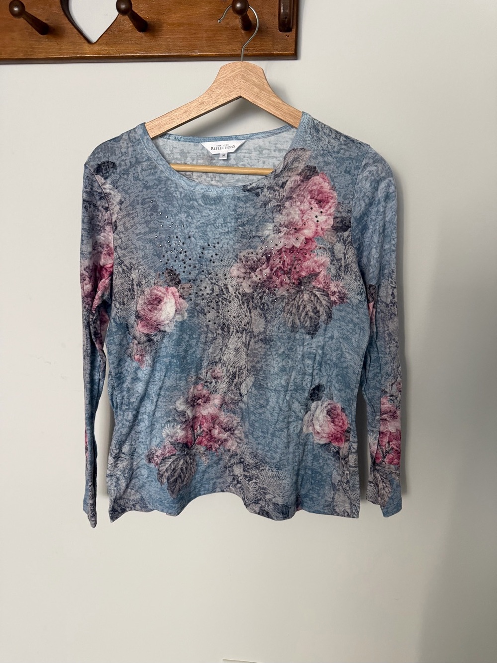 Y2k Blue Floral Long-Sleeve Top